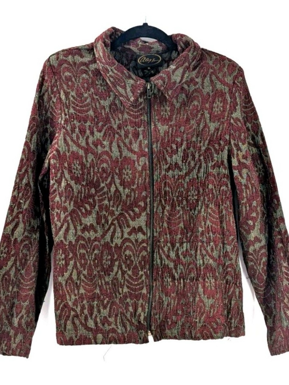 Vintage-Style Red Floral Zip Jacket